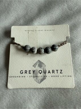 Grey Quartz Healing Crystal Bracelet - Grey Beaded Women's Jewelry NWT